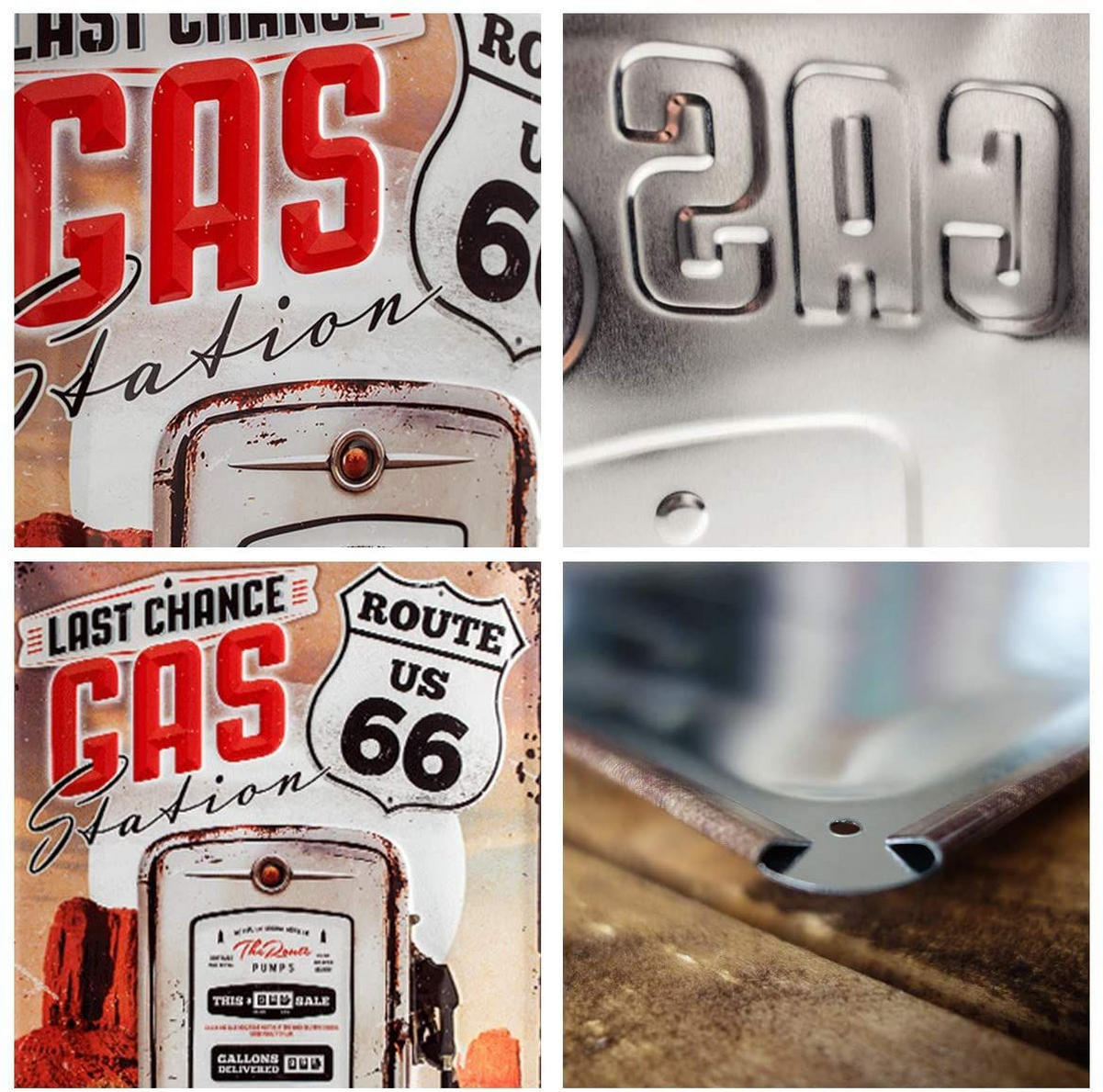 BLECHSCHILD 20/30 cm US Highways Route 66 Gas Station - Multicolor, Metall (20/30/0.2cm) - Nostalgic-Art
