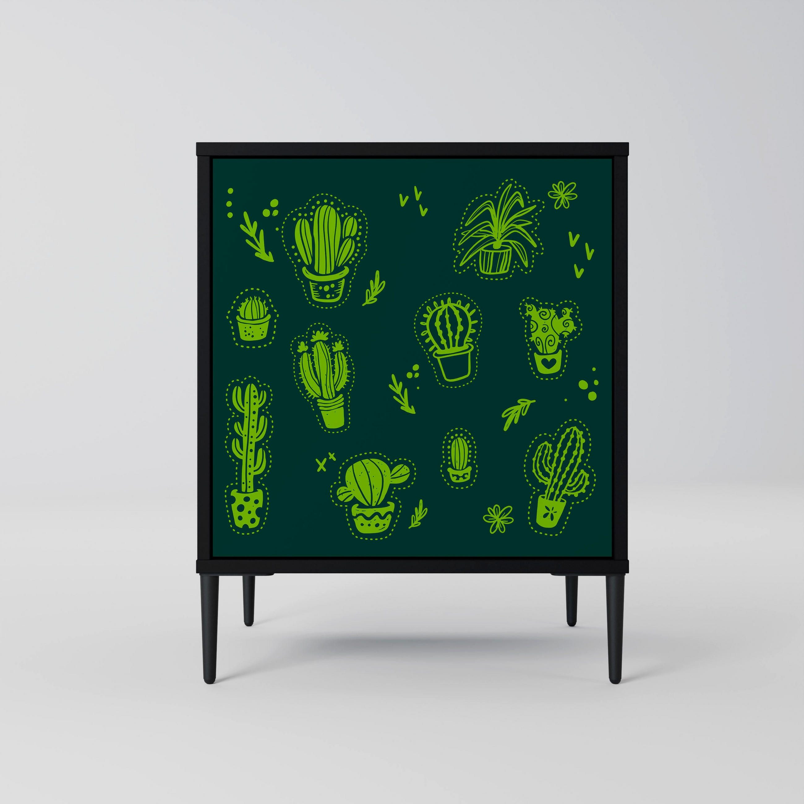 SIDEBOARD DESERT GREEN, Schwarz, 57,5x42x72,5 cm, Schwarze Metallfüße - Multicolor/Schwarz, Holzwerkstoff/Metall (57.5/72.5/42cm) - SpaceRebels