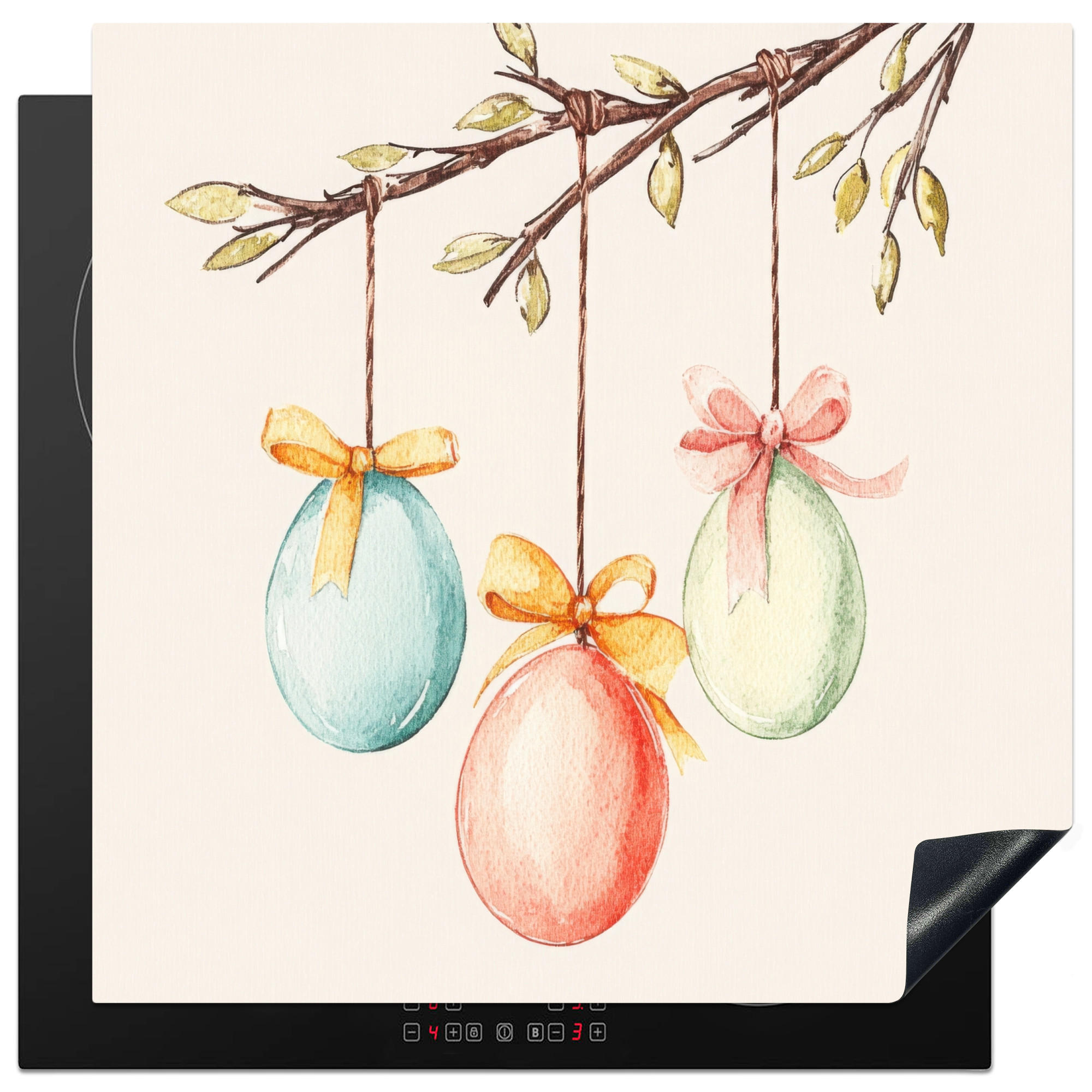 HERDABDECKPLATTE Osterkuchen - Schleife - Eier Induktionsmatte 78x78 cm - Creme, Kunststoff (78/78/0.2cm) - MuchoWow