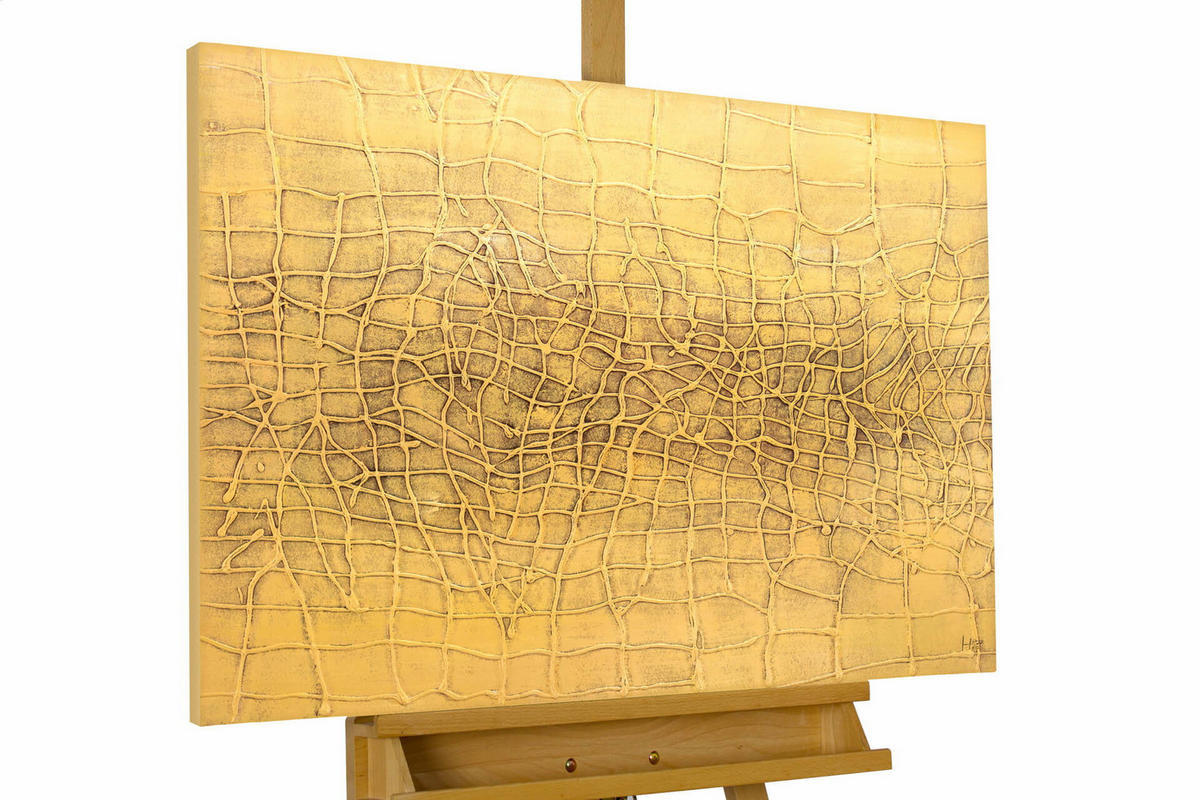 ACRYLBILD HANDGEMALT 100/75 cm - Gelb, Holz/Textil (100/75cm) - KUNSTLOFT