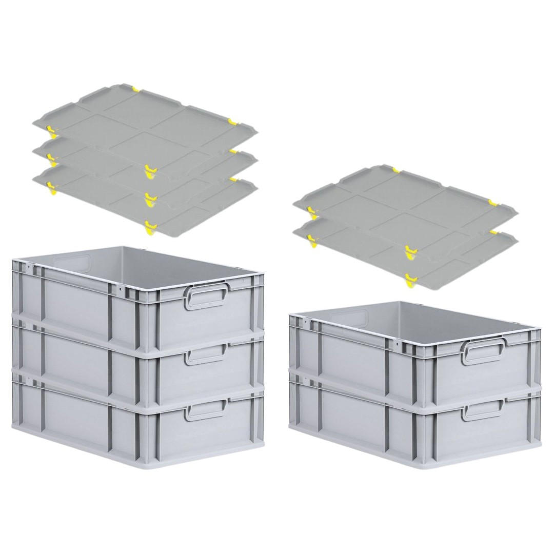 EUROBOX 5x Nextgen Economy Mit Auflagedeckel Grau/Gelb Griffe Geschlossen 34 Liter - Gelb, Kunststoff (40/17/60cm) - PROREGAL