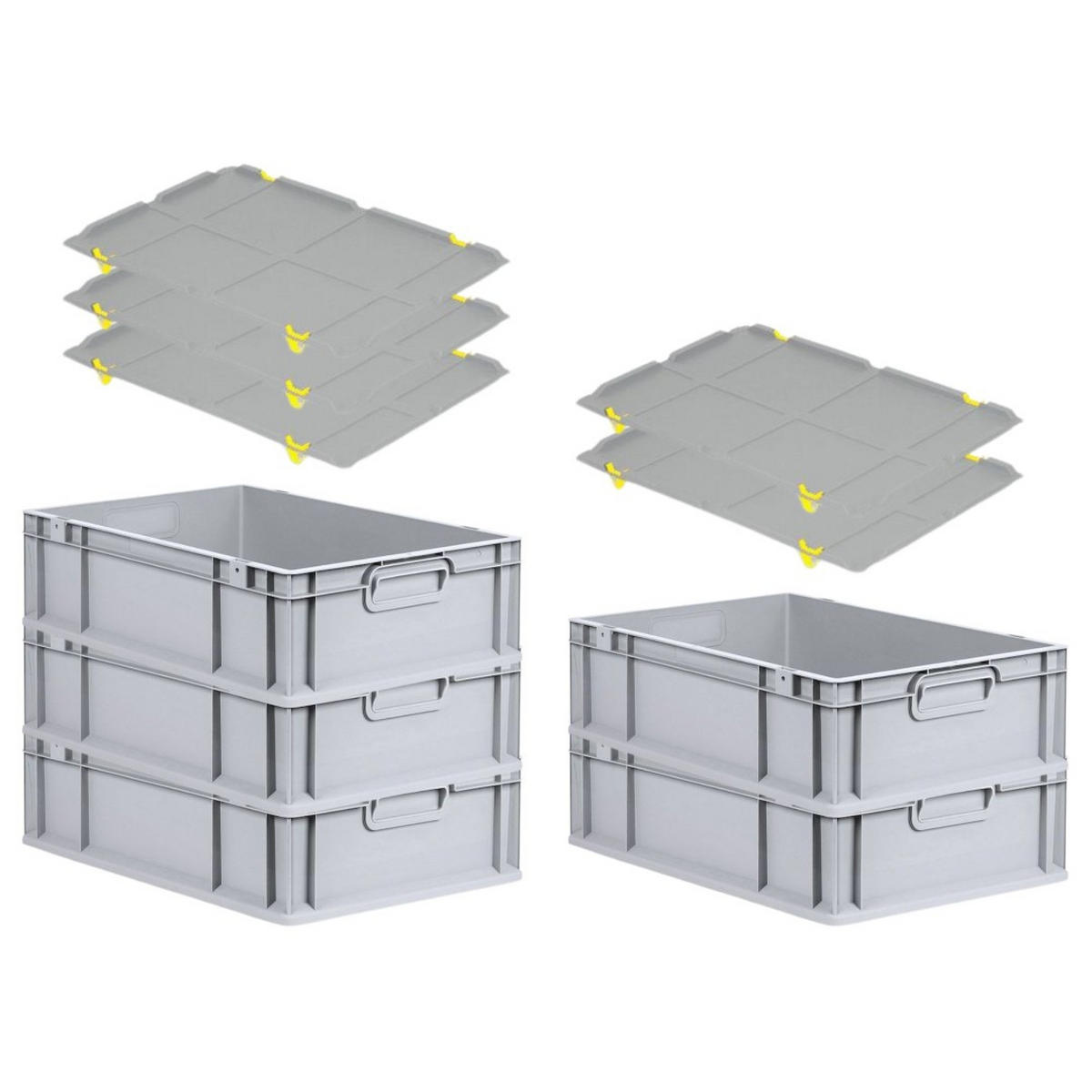 EUROBOX 5x Nextgen Economy Mit Auflagedeckel Grau/Gelb Griffe Geschlossen 34 Liter - Gelb, Kunststoff (40/17/60cm) - PROREGAL