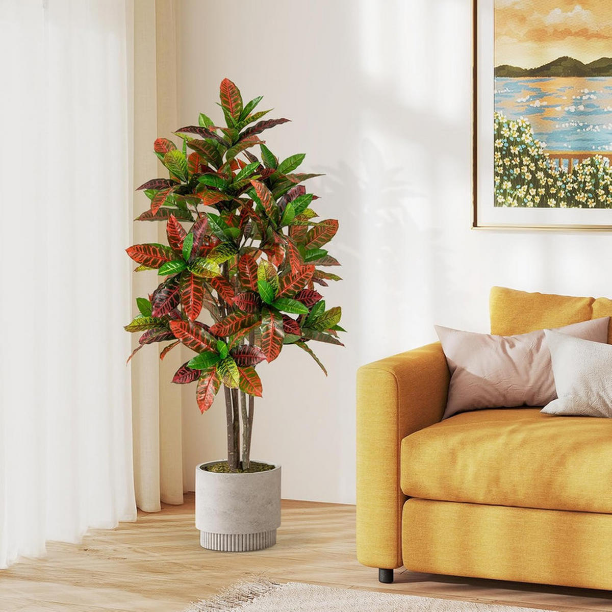 KUNSTPFLANZE mit bunten Blättern - Grün, Kunststoff (150cm) - COSTWAY