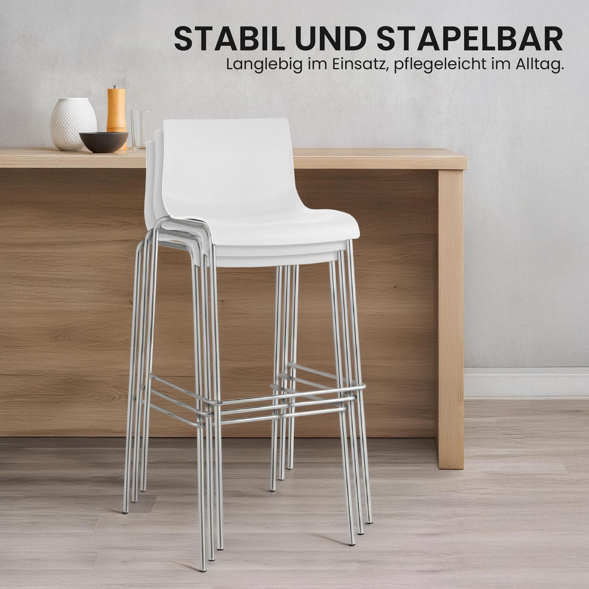 BARHOCKER 2er Set Kunststoff Weiß - Chromfarben/Weiß, Kunststoff/Metall (43/100/48cm) - CLP