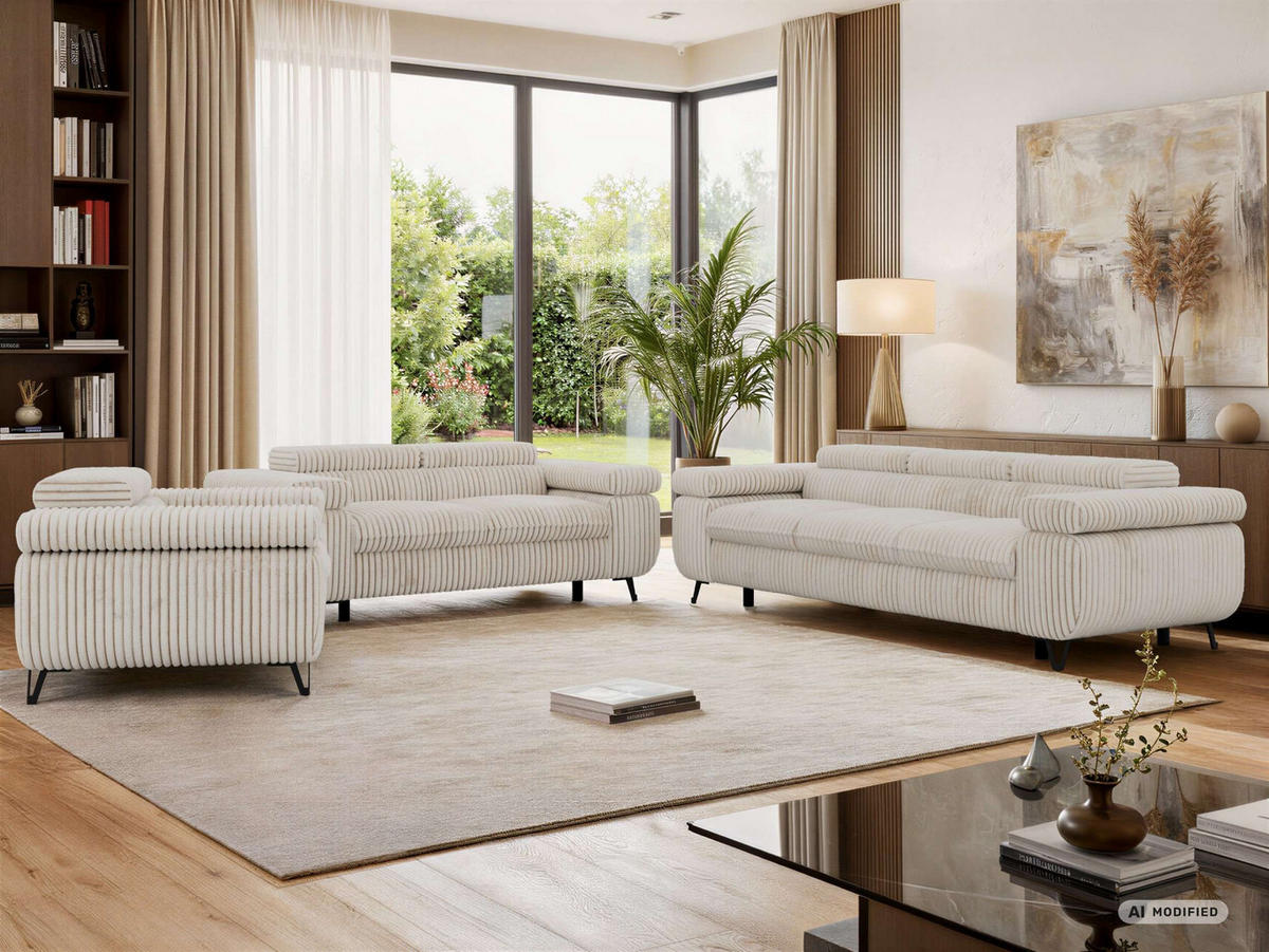 SEDACÍ SOUPRAVA PETER 1+2+3 - Béžová Manšestr - černá/krémová, kov/textil (262/76/99cm) - MKS