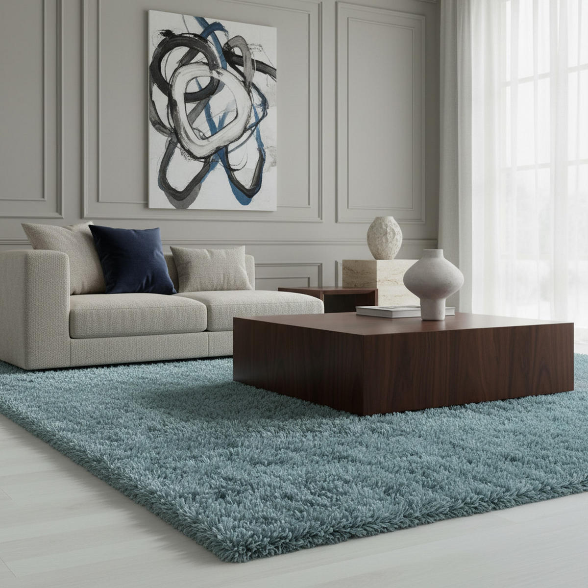 HOCHFLORTEPPICH Shaggy Uni Kuschelig Waschbar Wohnzimmer Strapazierfähig Blau 120x170 cm – SALZACH - Blau, Textil (120/170cm) - KADIMA DESIGN