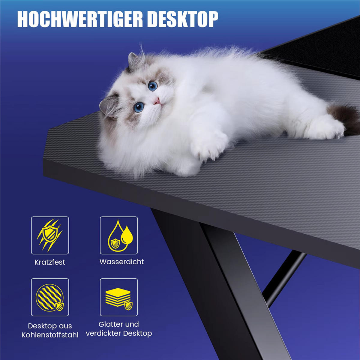 GAMINGTISCH 120/60/74 cm Kohlefaser Oberfläche Schwarz PC Tisch - Schwarz, Metall (60/1210/74cm) - Kaket