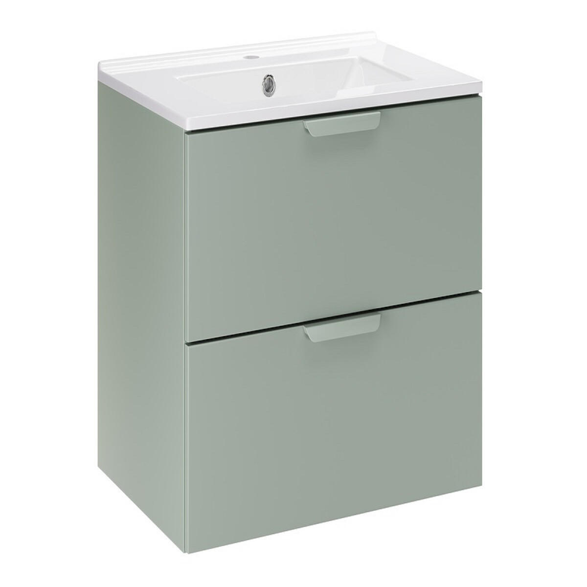 WASCHTISCHKOMBI 60 cm 2 Teile - Aster Green A BM411 in Grün Matt - Weiß Hochglanz/Grün, Holz/Keramik (60/51.8/46cm)