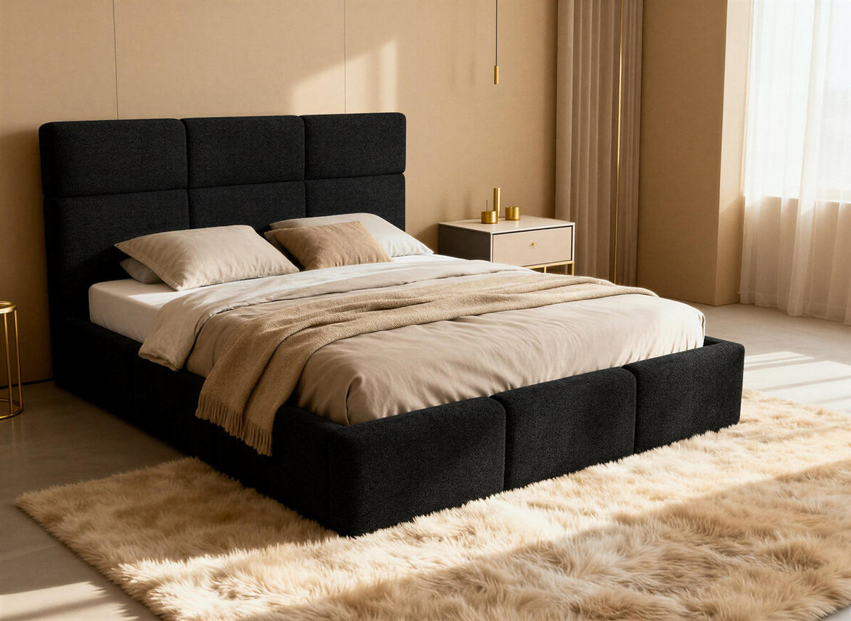 POLSTERBETT Celine - Eichefarben/Schwarz, Holz/Kunststoff (180/200cm) - Sofnet