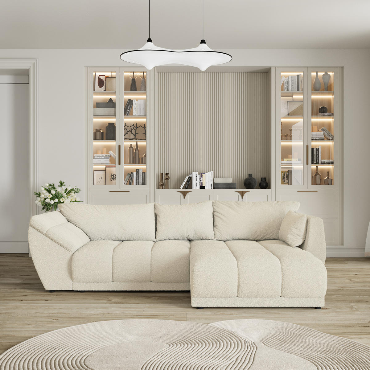 ROHOVÁ SEDAČKA ORENTI krémová - černá/krémová, dřevo/textil (287/182cm) - MASSENO