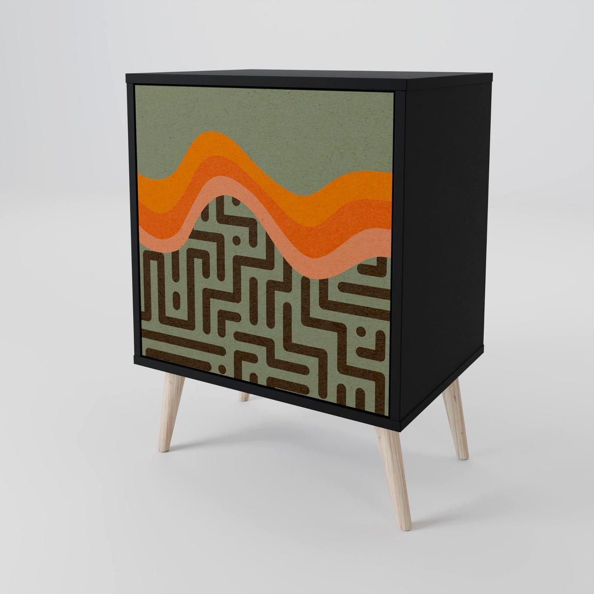 SIDEBOARD SIMPLE SOLUTIONS, Schwarz, 57,5x42x67,5 cm, Schwarze Metall-Rahmenfüße - Multicolor/Schwarz, Holzwerkstoff/Metall (57.5/67.5/42cm) - SpaceRebels