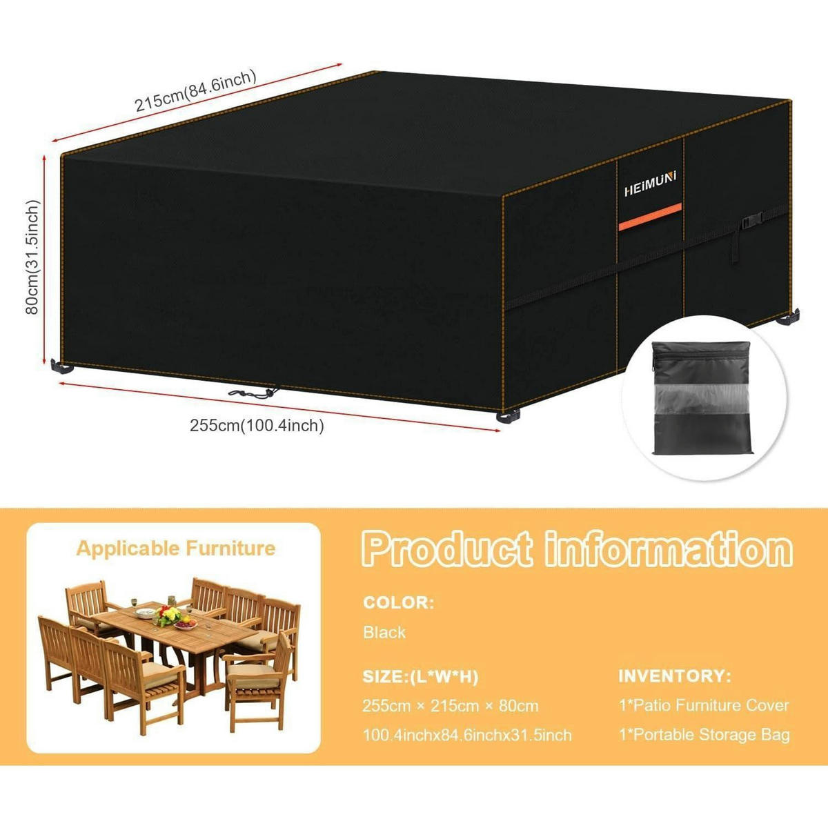 SCHUTZHÜLLE Loungemöbel 255x215x80cm Wasserdicht 420D Oxford - Schwarz, Textil (1/1/1cm)