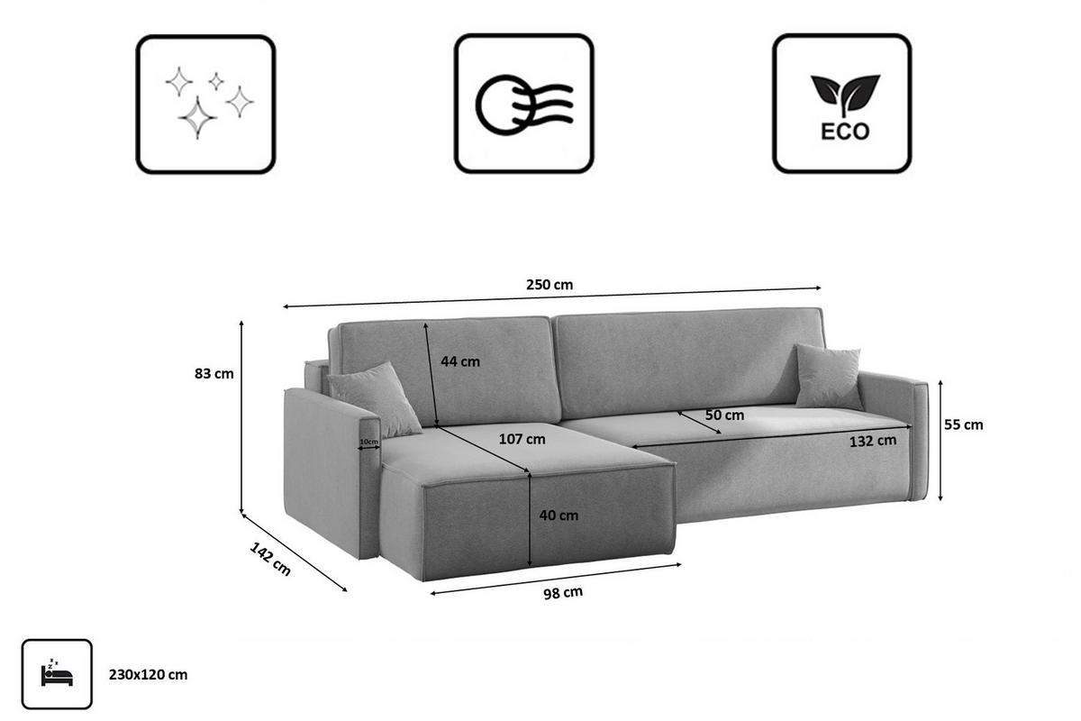 SCHLAFSOFA Carlos L-Form, Ecksofa Mit Bettkasten Und Schlaffunktion Stoff Salvador Links Grau - Grau, Holz/Textil (142/83/250cm) - Kaiser Möbel