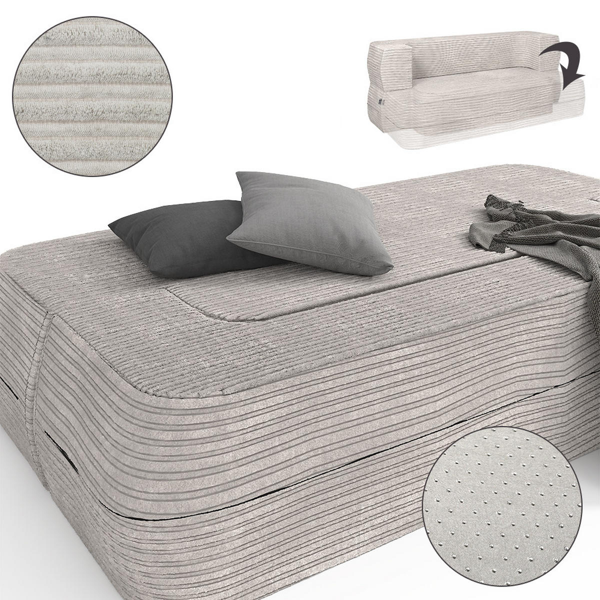 SOFA Lille Beige 190 cm mit Schlaffunktion - Beige, Textil (190/70/73cm) - VitaliSpa