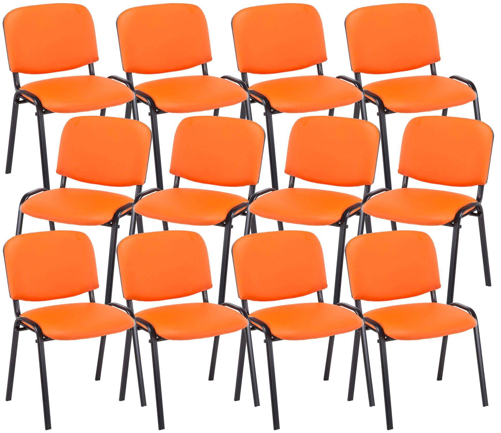 BESUCHERSTUHL 12er Set Lederlook orange - Schwarz/Orange, Textil/Metall (53/83/53cm) - CLP