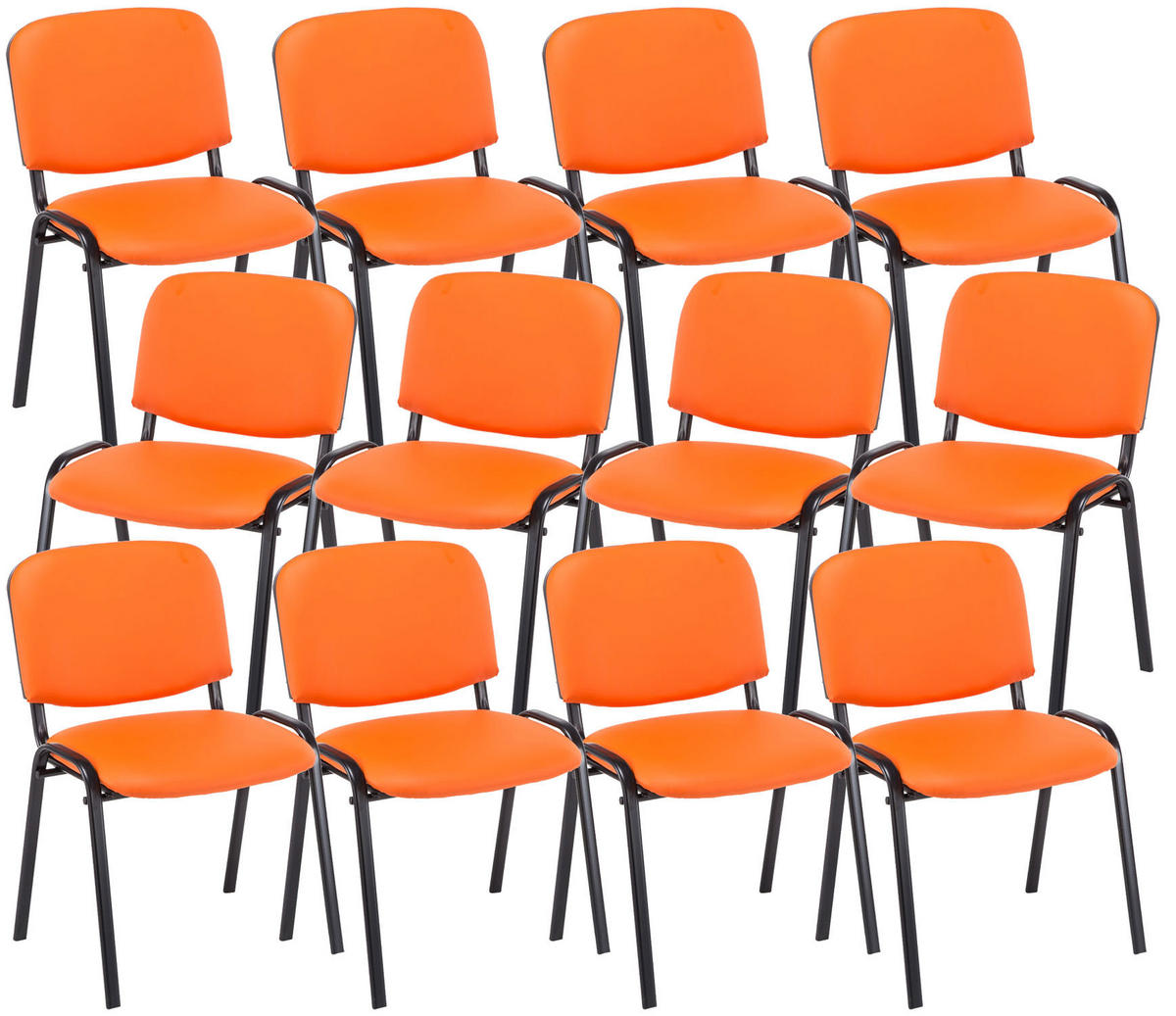 BESUCHERSTUHL 12er Set Lederlook orange - Schwarz/Orange, Textil/Metall (53/83/53cm) - CLP