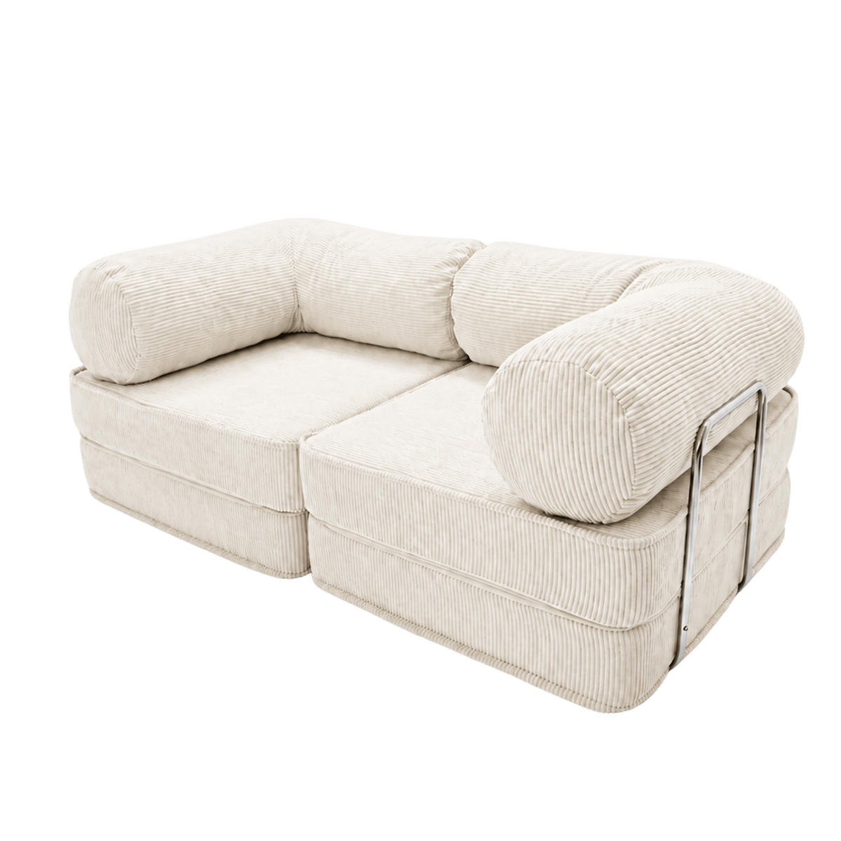 SOFA SURB Duo 100 Schlafsofa 2-Sitzer Creme 200/100 cm - Chromfarben/Creme, Textil/Metall (200/70/100cm) - SURB