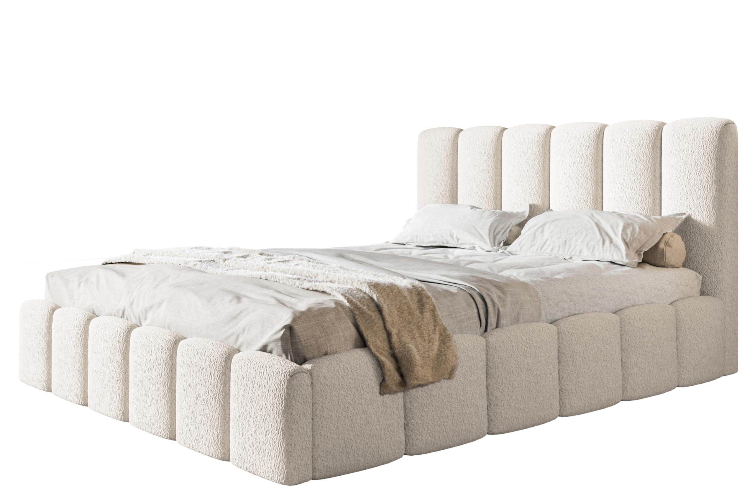 BETT 180x200 - Polsterbett mit Bettkasten und Holzrahmen - Modern Betten - Kuscheliger Catch-Me-Stoff - Kollektion Lucy - Weiß - Weiß, Holz/Textil (180/200cm) - Alpi-Möbel