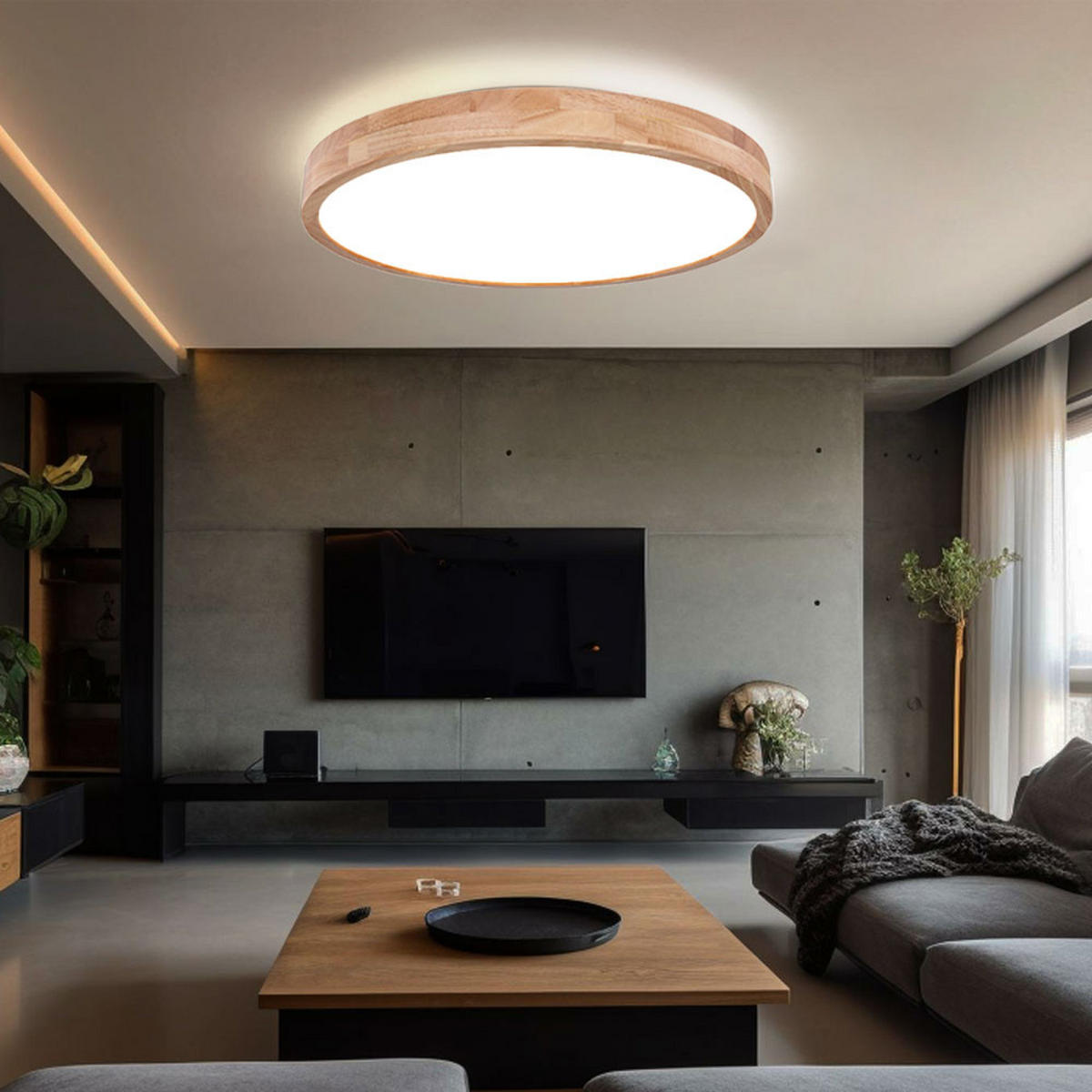 LED DECKENLEUCHTE Holzoptik Braun - Braun, Kunststoff (60/60/10.5cm) - Globo Lighting