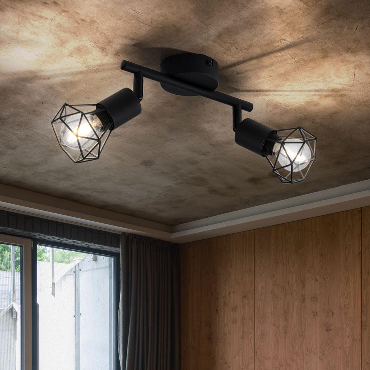 LED DECKENLEUCHTE Käfigstrahler Schwarz - Schwarz, Metall (22/8/18cm) - Globo Lighting