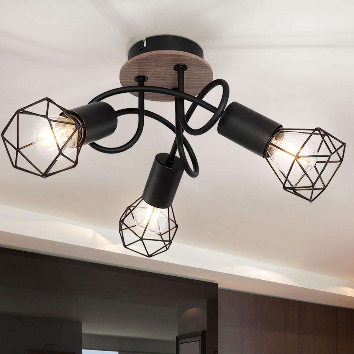 DECKENLEUCHTE Holzoptik Schwarz verstellbar - Schwarz, Holz (38/38/21cm) - Globo Lighting