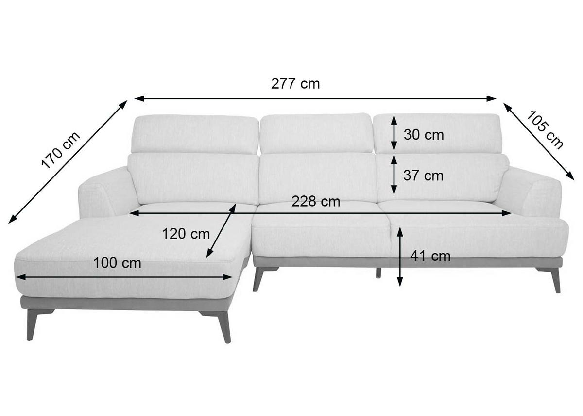 SOFA L-FORM Hellgrau - Hellgrau, Textil (277/170cm) - MCW