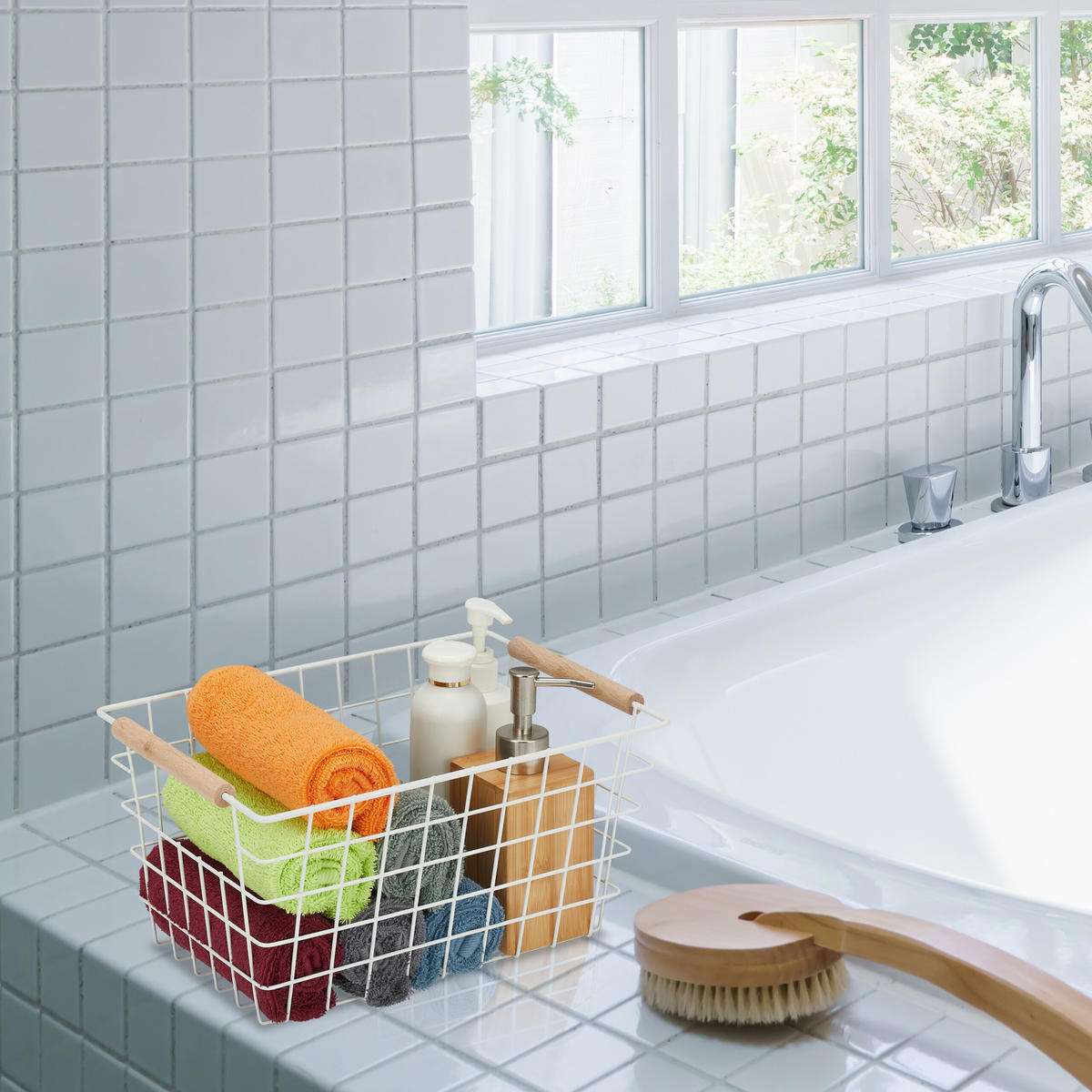 2XDRAHTKORB - Weiß, Holz/Metall (31/16/21cm) - Relaxdays