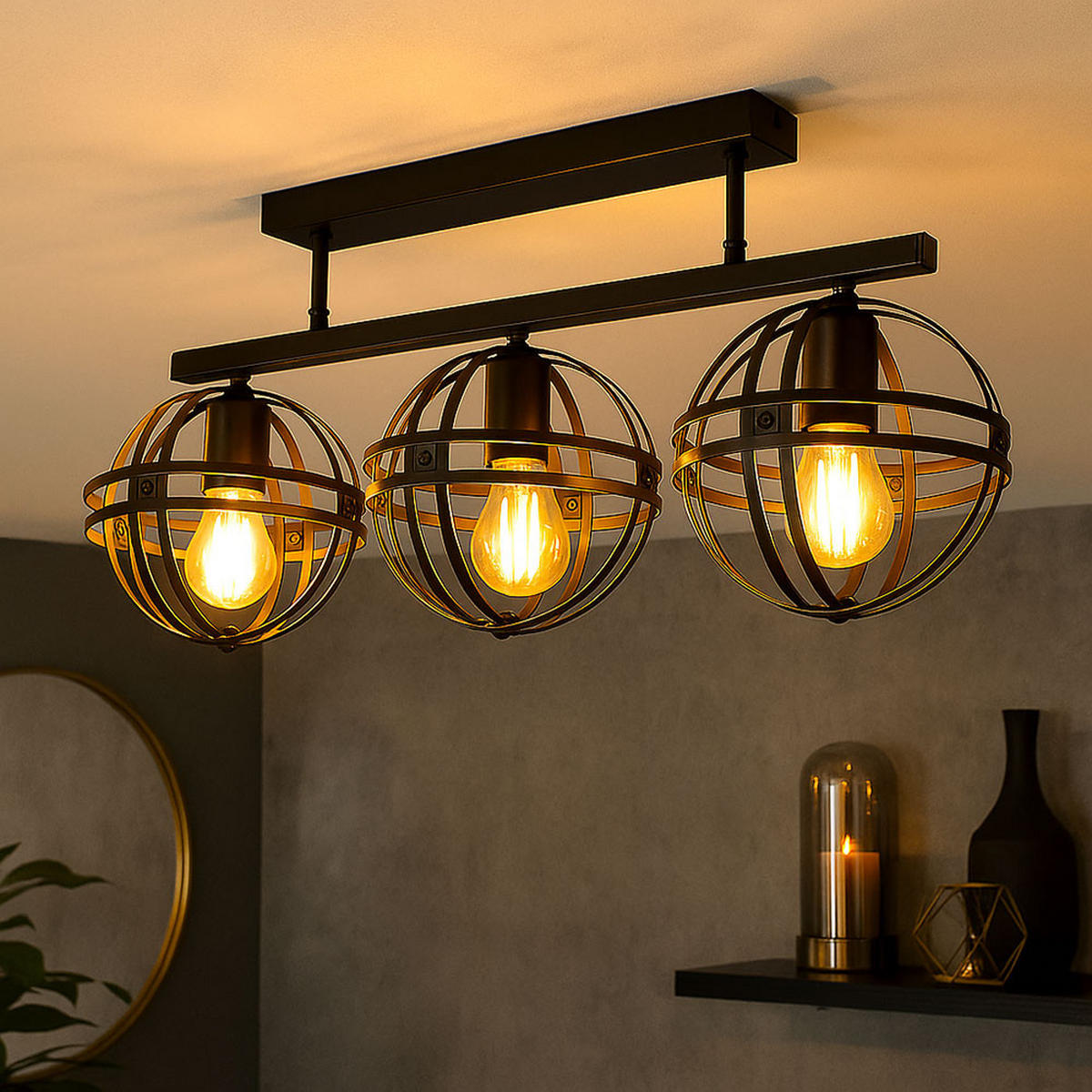 LED DECKENLEUCHTE schwarz Kugel-Form - Schwarz, Metall (70/20/32cm) - Globo Lighting