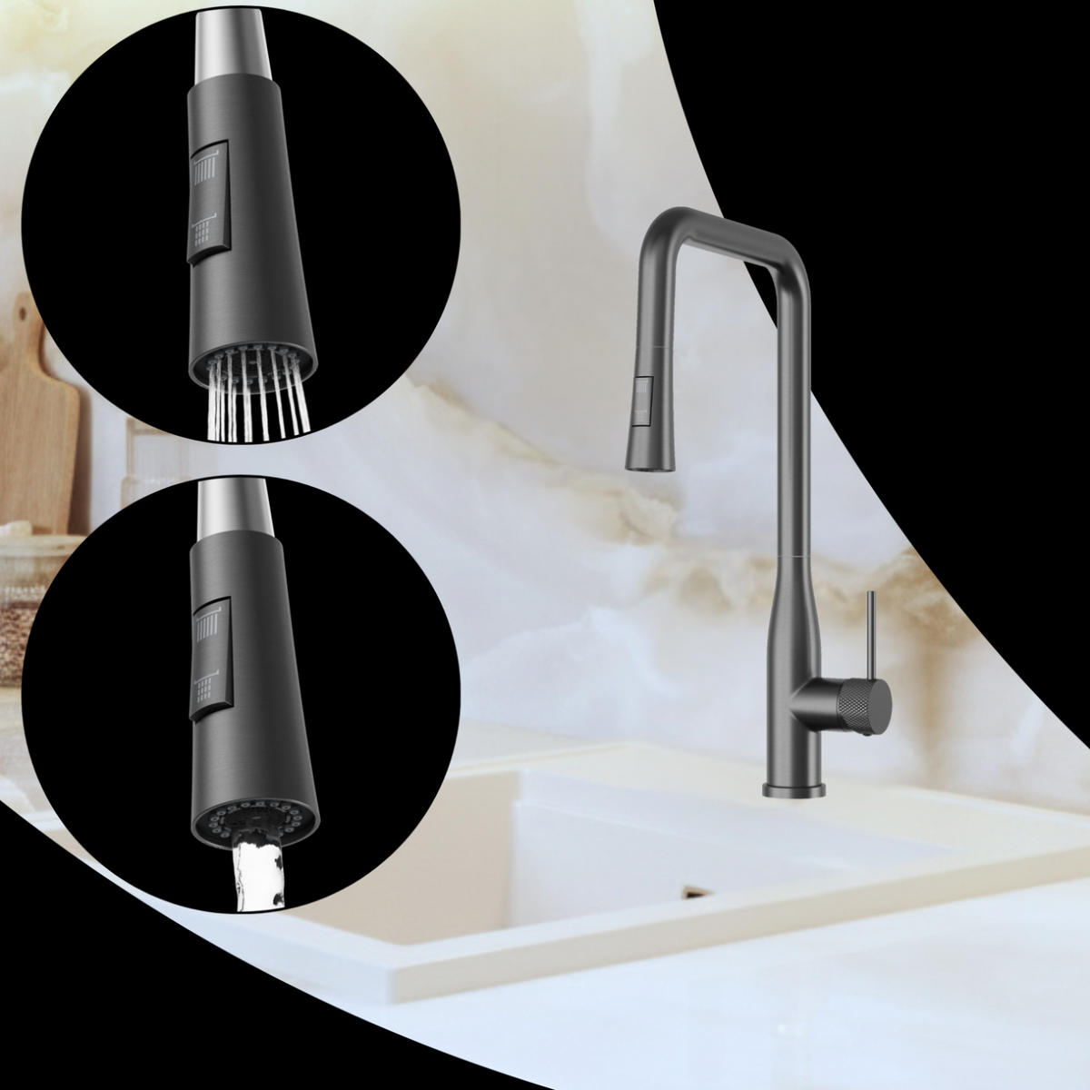 KÜCHENARMATUR Vector Gun Grey - Grau, Metall (27/46/27cm) - Granitan