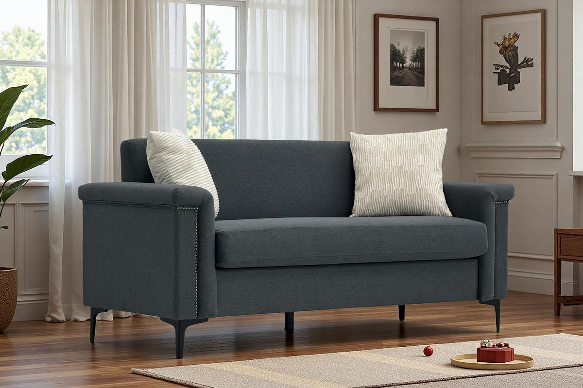 2-SITZER Sofa Feinleinen Polyester mit Taschenfederkern und Metallfüßen 172/73.5/81.5 cm Dunkelgrau - Dunkelgrau, Textil (73.5/81.5/172cm) - Redom