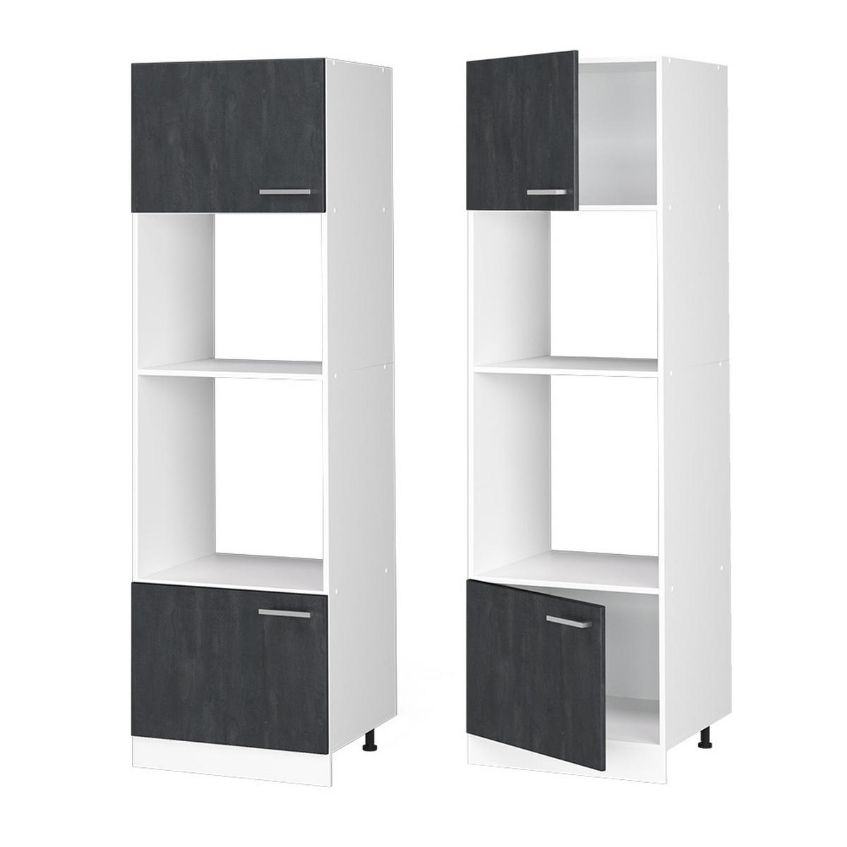 MIKROWELLENSCHRANK R-Line Schwarz Beton 60 cm ohne Arbeitsplatte - Schwarz/Weiß, Holzwerkstoff (60/206.8/57.2cm) - Vicco