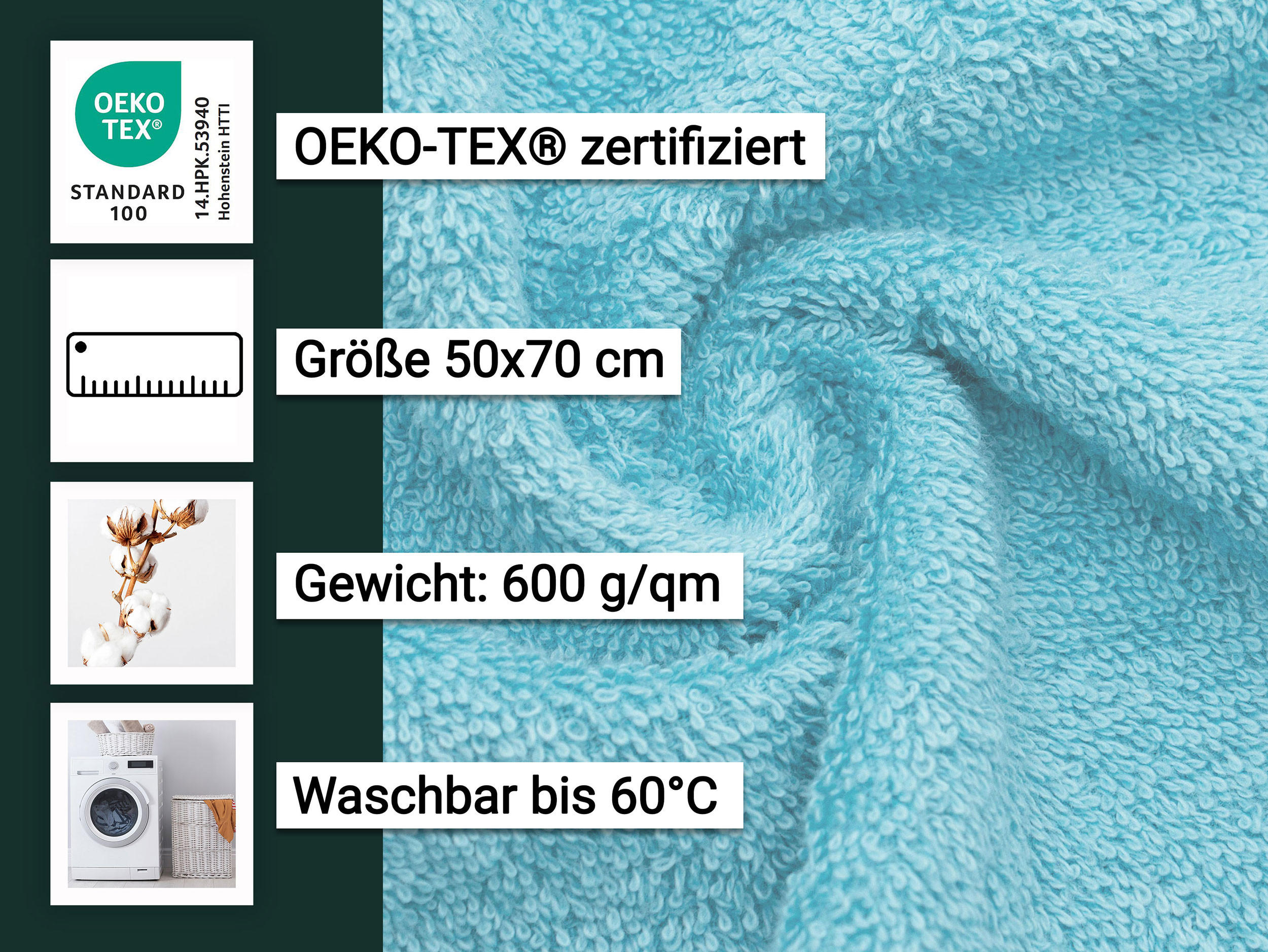 BADEMATTE, 2er-Set, 50x70 cm, 100% Baumwolle - Blau, Textil (50/70cm) - Zollner