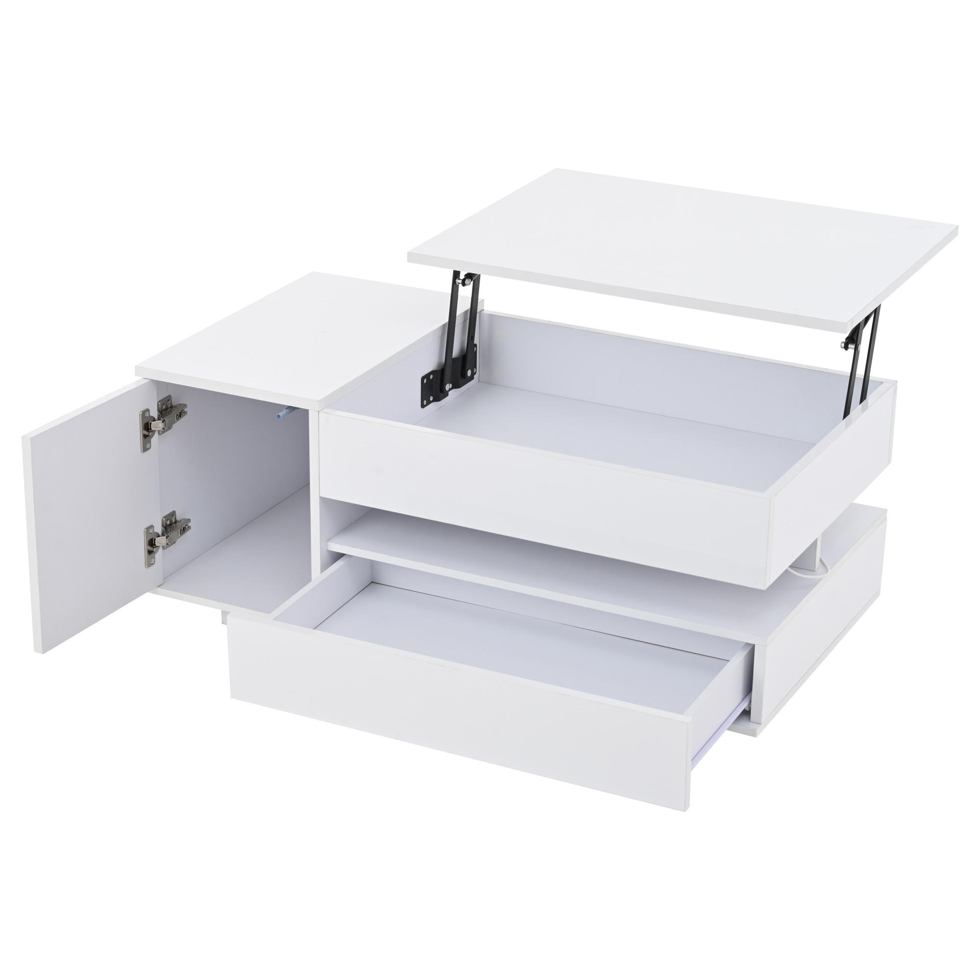 COUCHTISCH 90/50/34,5 cm Weiß aus Holzwerkstoff mit Hubfunktion LED und Stauraum - Weiß, Holzwerkstoff (90/50/34.5cm) - OKWISH