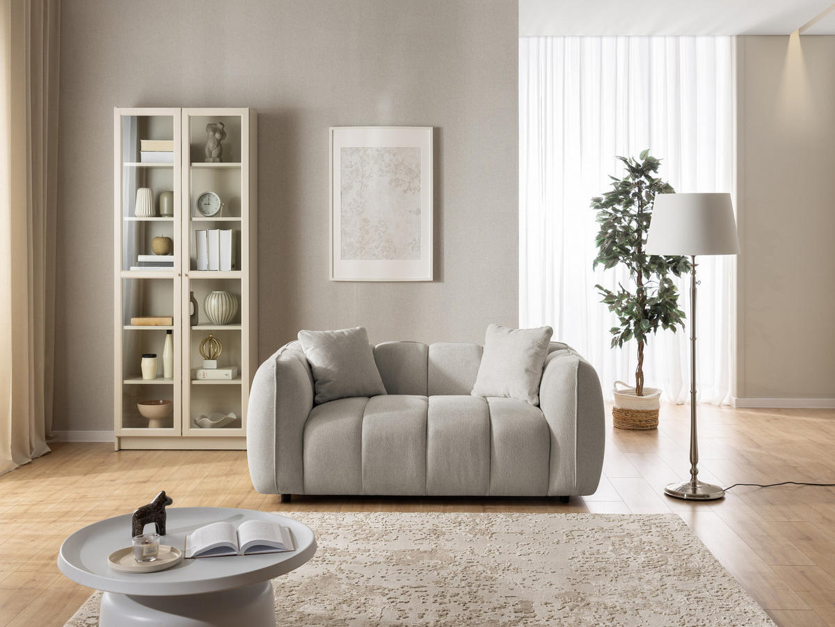 2-SITZER SOFA Nubira in tief gesteppter Bubble-Optik aus weichem Taupe Strukturstoff im modernen Design - Taupe/Schwarz, Holz/Kunststoff (172/69/89cm) - S-Style Möbel