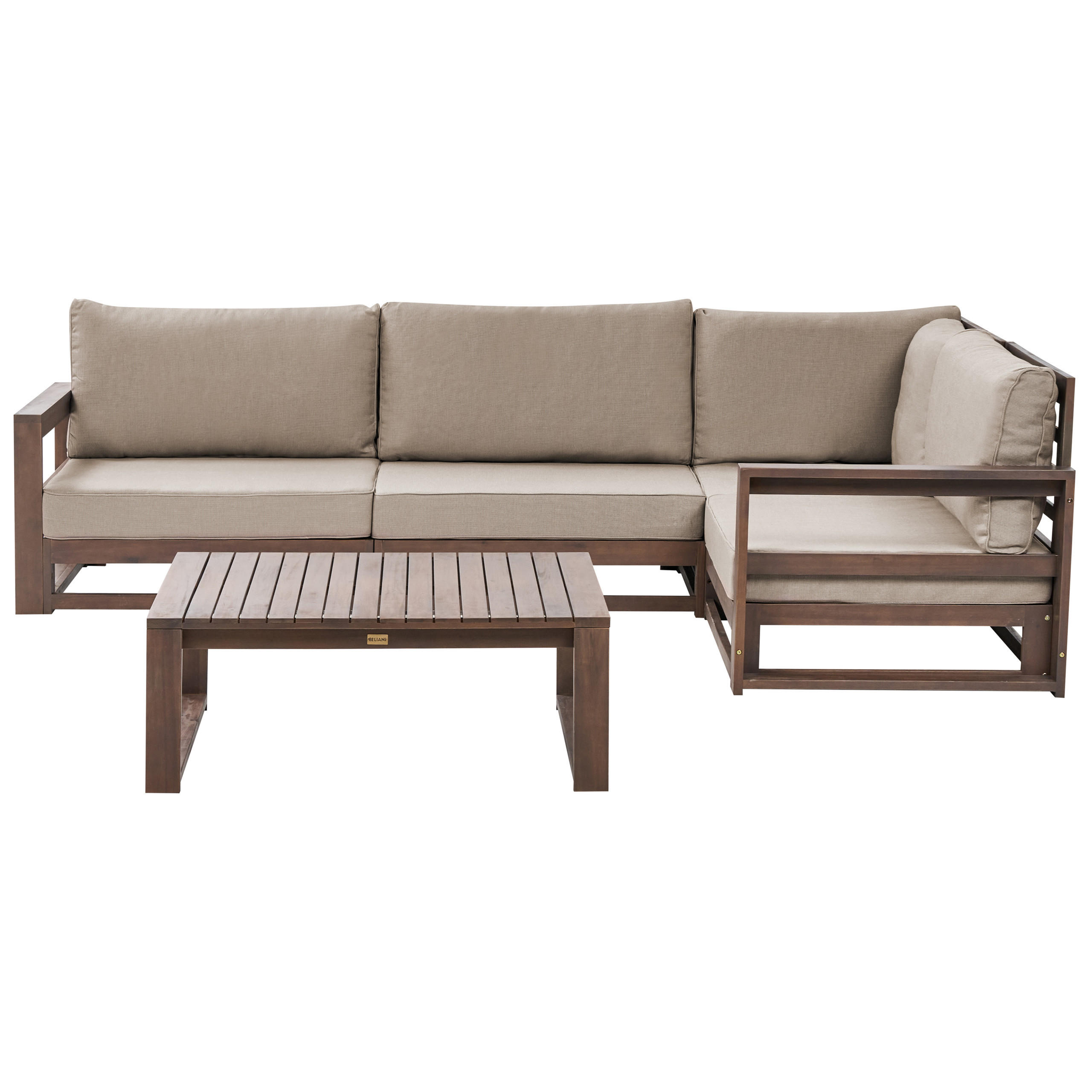 LOUNGE SET 4-Sitzer zertifiziertes Holz dunkelbraun rechtsseitig modular Auflagen taupe Timor II - Dunkelbraun, Holz - Beliani