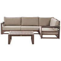 LOUNGE SET 4-Sitzer zertifiziertes Holz dunkelbraun rechtsseitig modular Auflagen taupe Timor II - Dunkelbraun, Holz - Beliani