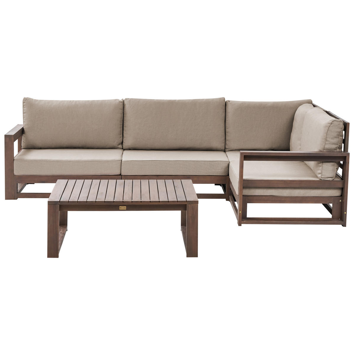 LOUNGE SET 4-Sitzer zertifiziertes Holz dunkelbraun rechtsseitig modular Auflagen taupe Timor II - Dunkelbraun, Holz - Beliani