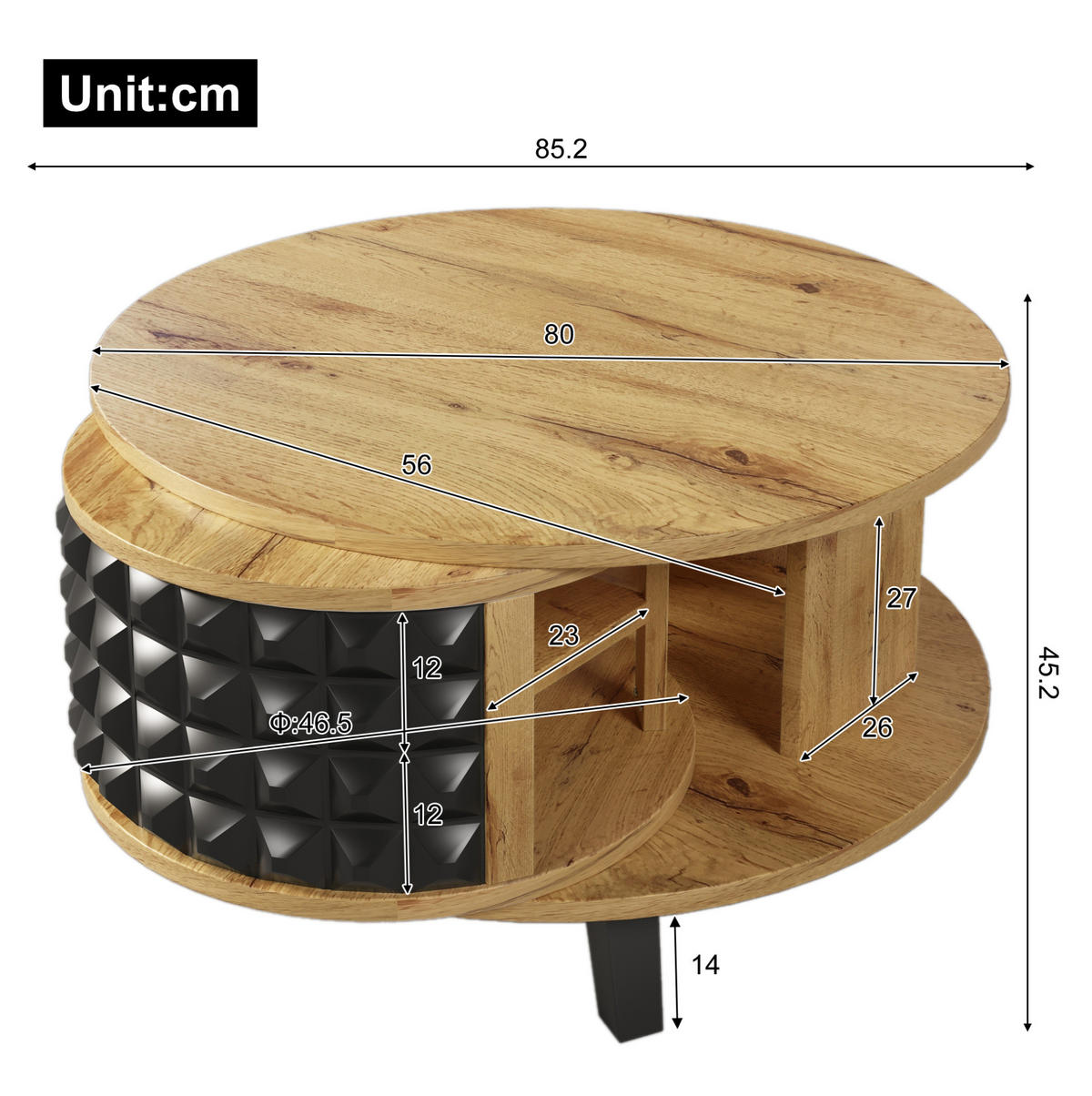 COUCHTISCH, Spanplatte in Natur mit drehbarer 360°-Aufbewahrung, 85,2/80/45,2 cm,Naturfarben - Naturfarben, Holzwerkstoff (85.2/80/45.2cm) - Redom