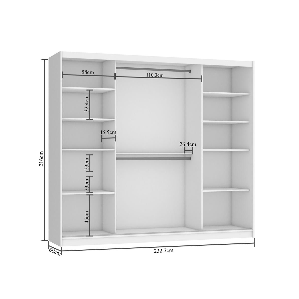SCHWEBETÜRENSCHRANK Verona SI, Weiß/Schwarz Matt, 232 cm - Schwarz, Holz (232/216/60cm) - B BELINI GROUP