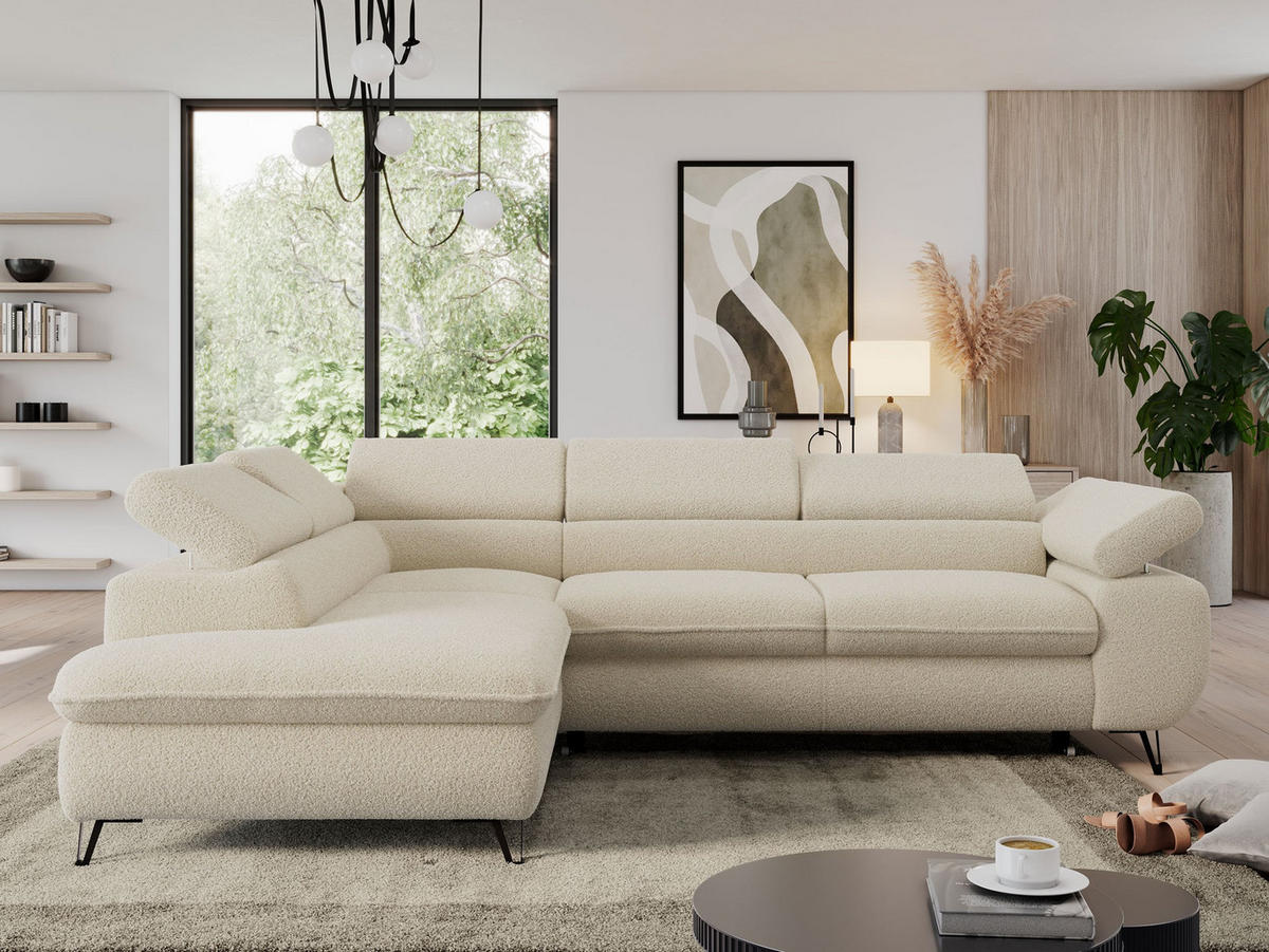 ECKSOFA PEDRO L Beige Boucle - Links Seite - Beige/Schwarz, Textil/Metall (208/273cm) - MKS