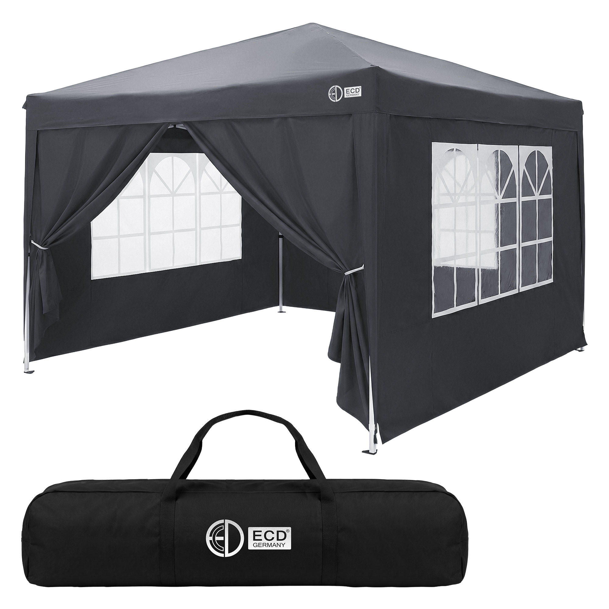 POP UP PAVILLON 3x3m Anthrazit Faltpavillon Wasserdicht Stabil mit 4 Seitenwänden - Grau, Textil (300/260/300cm) - ECD-Germany