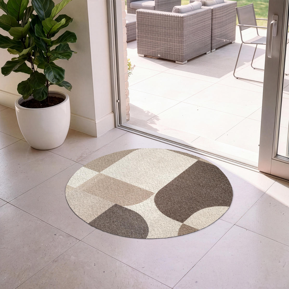 ROHOŽKA Geometrické - Tkaná struktura - Moderní 90x90 cm - béžová, textil/umělá hmota (90/0.4cm) - MuchoWow