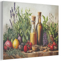 AKUSTIKBILD Stilleben - Kräuter - Gewürze - Früchte - Farbenfroh Wanddeko 70x50 cm - Grün, Kunststoff (70/50/0.9cm) - MuchoWow
