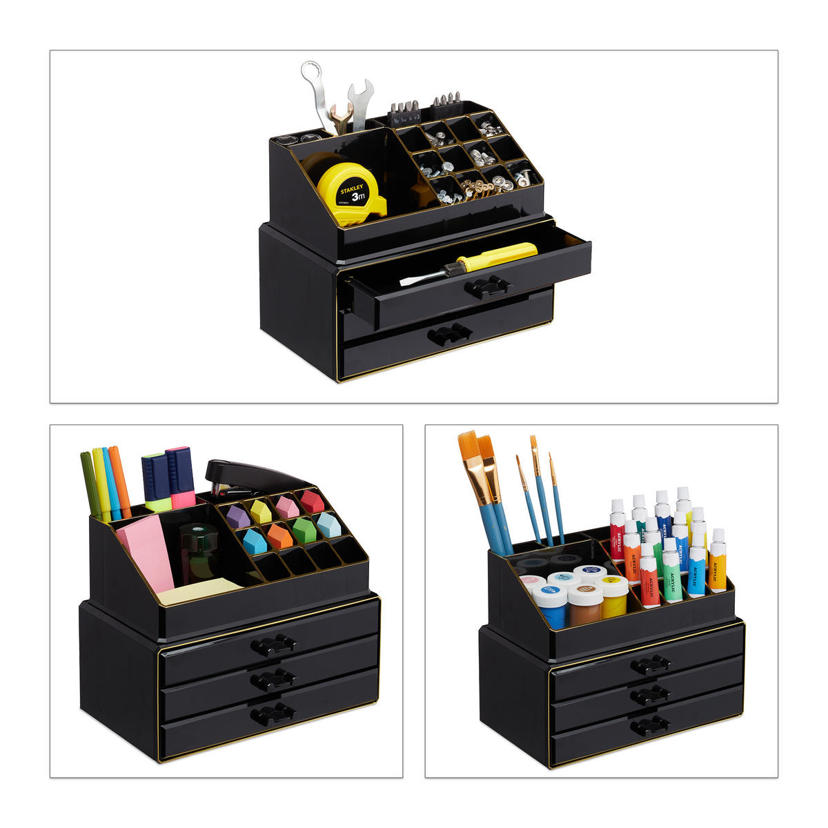 MAKEUP Organizer - Schwarz, Kunststoff (23.5/19/14cm) - Relaxdays