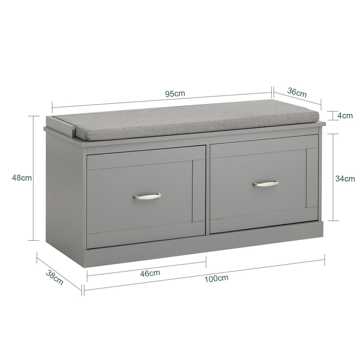 SCHUHBANK Grau - Grau, Holzwerkstoff (100/48/38cm) - SoBuy