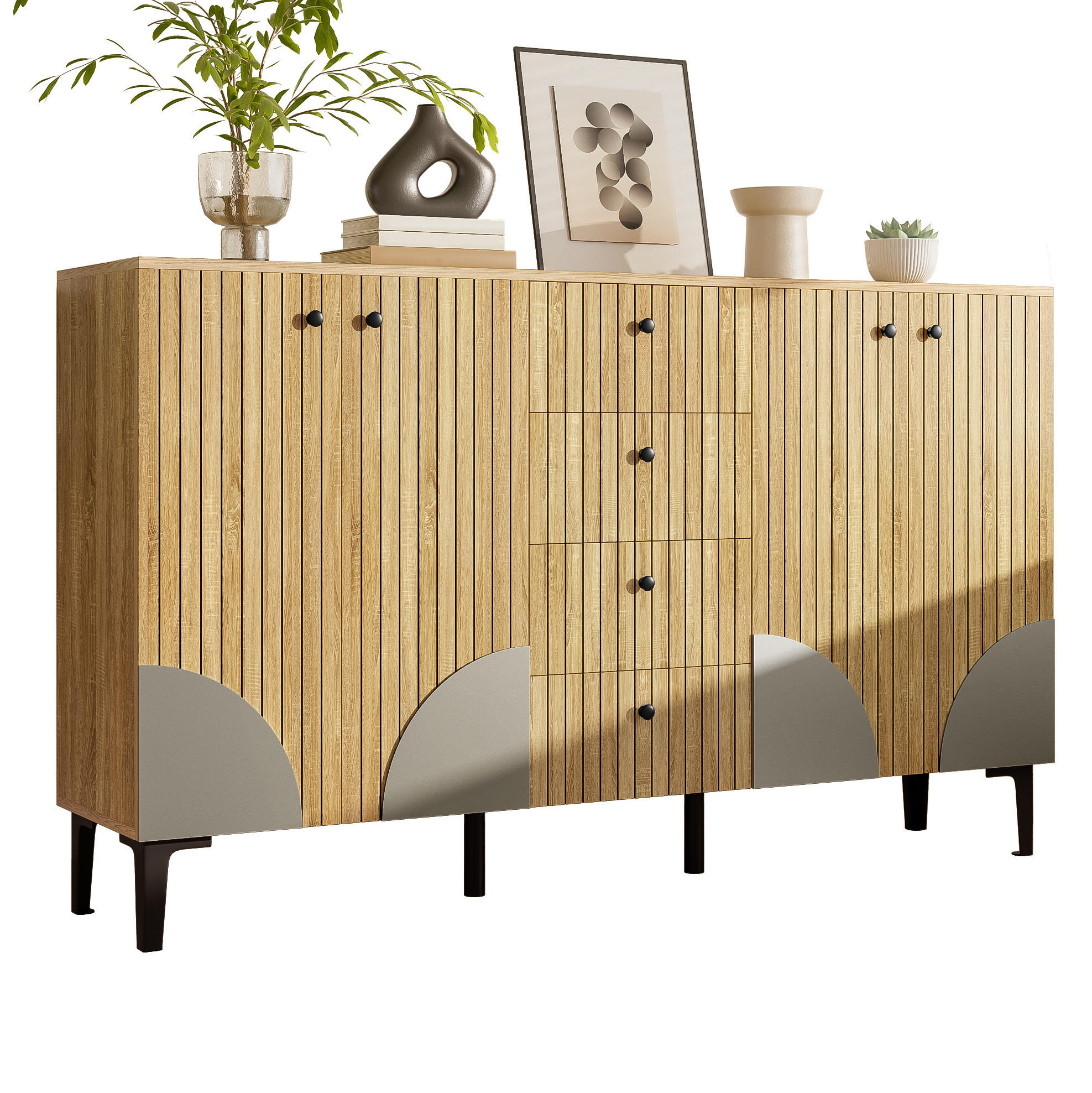 SIDEBOARD 160/36/94 cm aus Spanplatte mit 4 Türen und 4 Schubladen Holzfarben - Eichefarben, Holzwerkstoff (160/94/36cm) - Modenvie