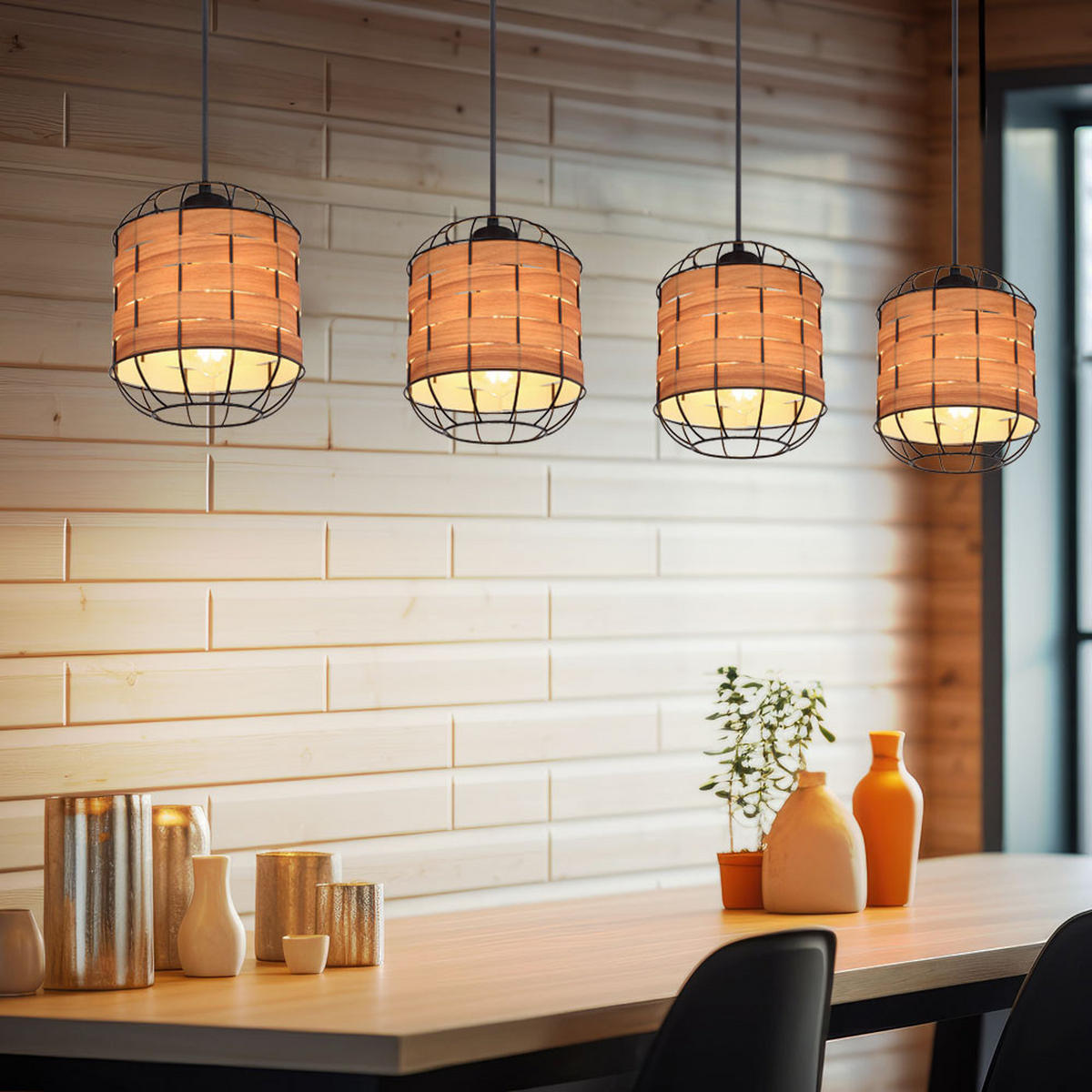 HÄNGELEUCHTE Holzoptik Schwarz Metall - Schwarz, Metall (100/18/120cm) - Globo Lighting