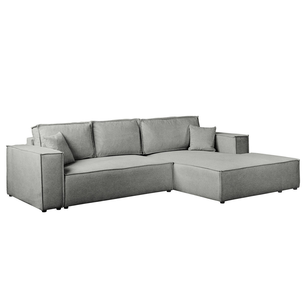 ECKSOFA mit Schlaffunktion - Longchair - Dunkelgrau/Schwarz, Kunststoff/Textil (294/185cm) - home24