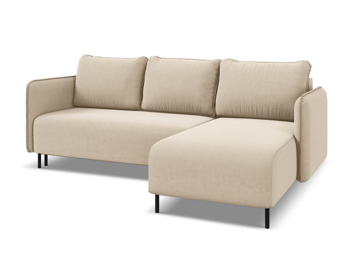 ECKSOFA mit Schlaffunktion Samt Stoff Beige - Beige/Creme, Holz/Textil (236/162cm) - Makamii