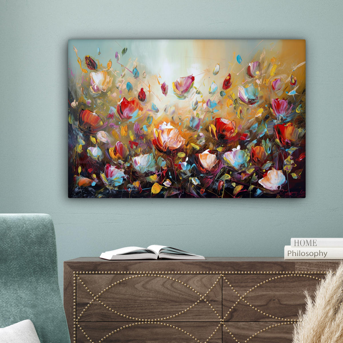 LEINWANDBILD Blumen - Kunst - Natur - Ölgemälde 60x40 cm - Multicolor, Textil (60/40cm) - MuchoWow